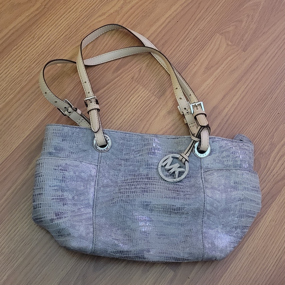 Michael Kors Textured Gray and Tan Shoulder Bag
